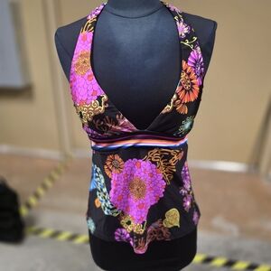 Floral Black Halter Top